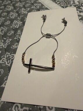 Park Lane Silver and Gold Cross Slider Bracelet